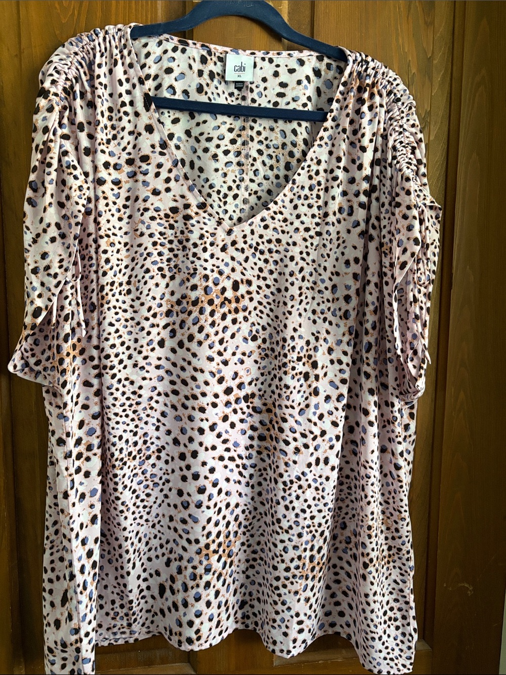 CAbi Pink Animal Print V-Neck Short Sleeve Top
